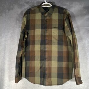 DJAB Flannel Button Up Shirt M Brown Check‎ Long Sleeve Workwear Cabincore